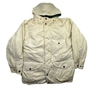 Vintage 90s Nautica Duck Down Puffer Parka\ Jacket Large White Green STAINED